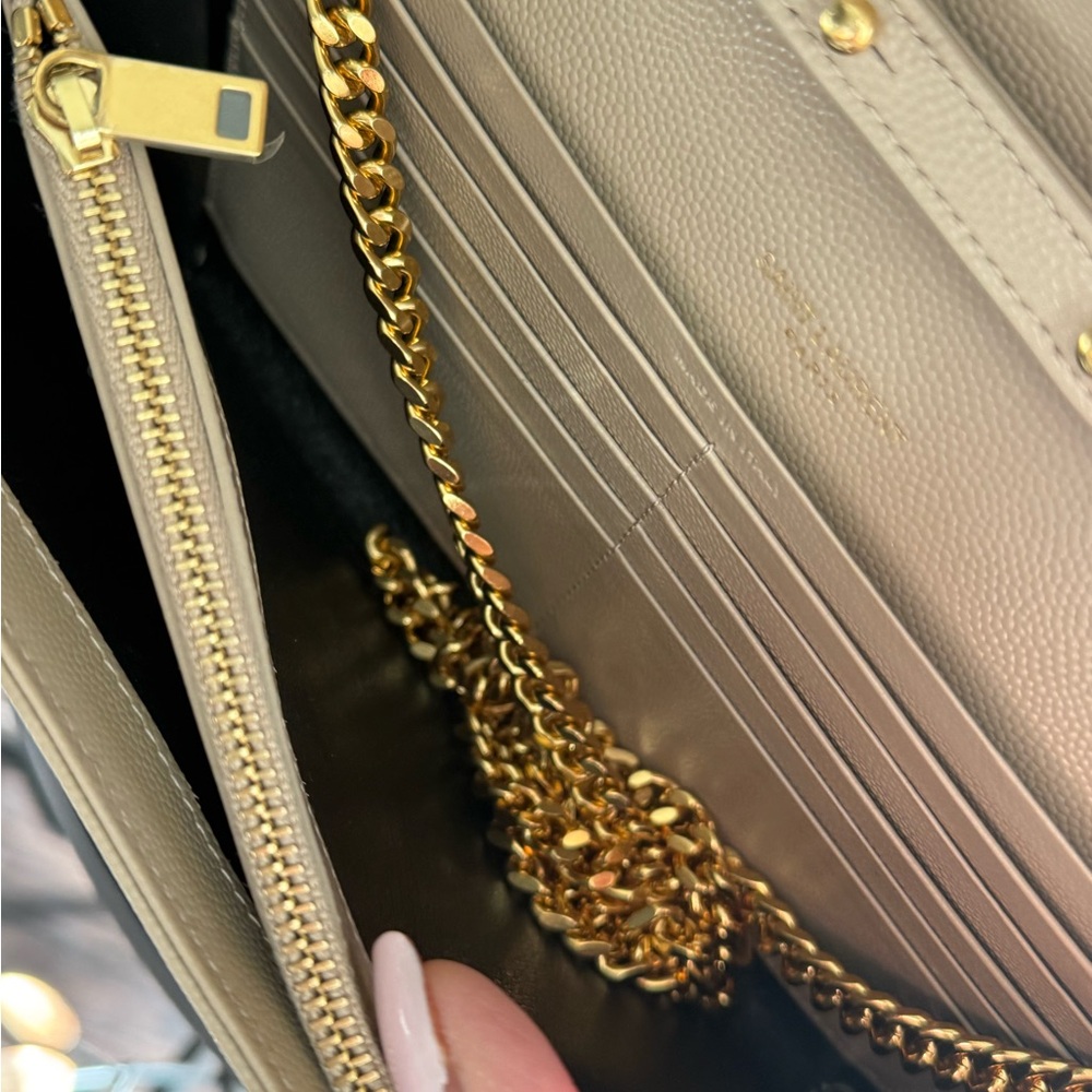 Saint Laurent Beige Quilted Leather Chain Wallet with Gold Hardware - Picture 11 of 15